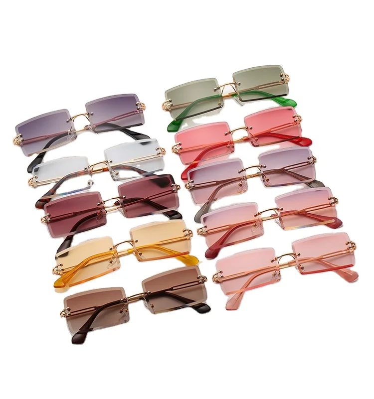 

HUAYI 2021men luxury unisex high quality designer branded metal frame rimless shades sunglasses women