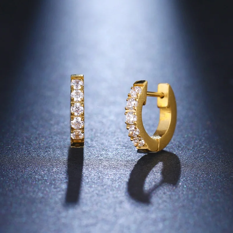 

QIANZUYIN Hot Sales Jewelry Copper Cubic Zirconia Cuff Earring Chunky Huggie Gold Hoop Earrings Women