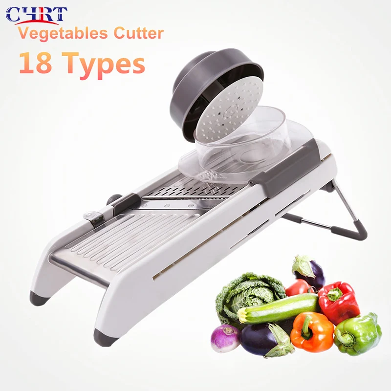 

CHRT Kitchen Adjustable Blades Manual Stainless Steel Vegetable Mandoline Slicer With 304 vegetable Cutter Potato Carrot Grater, Gray,green or customozied
