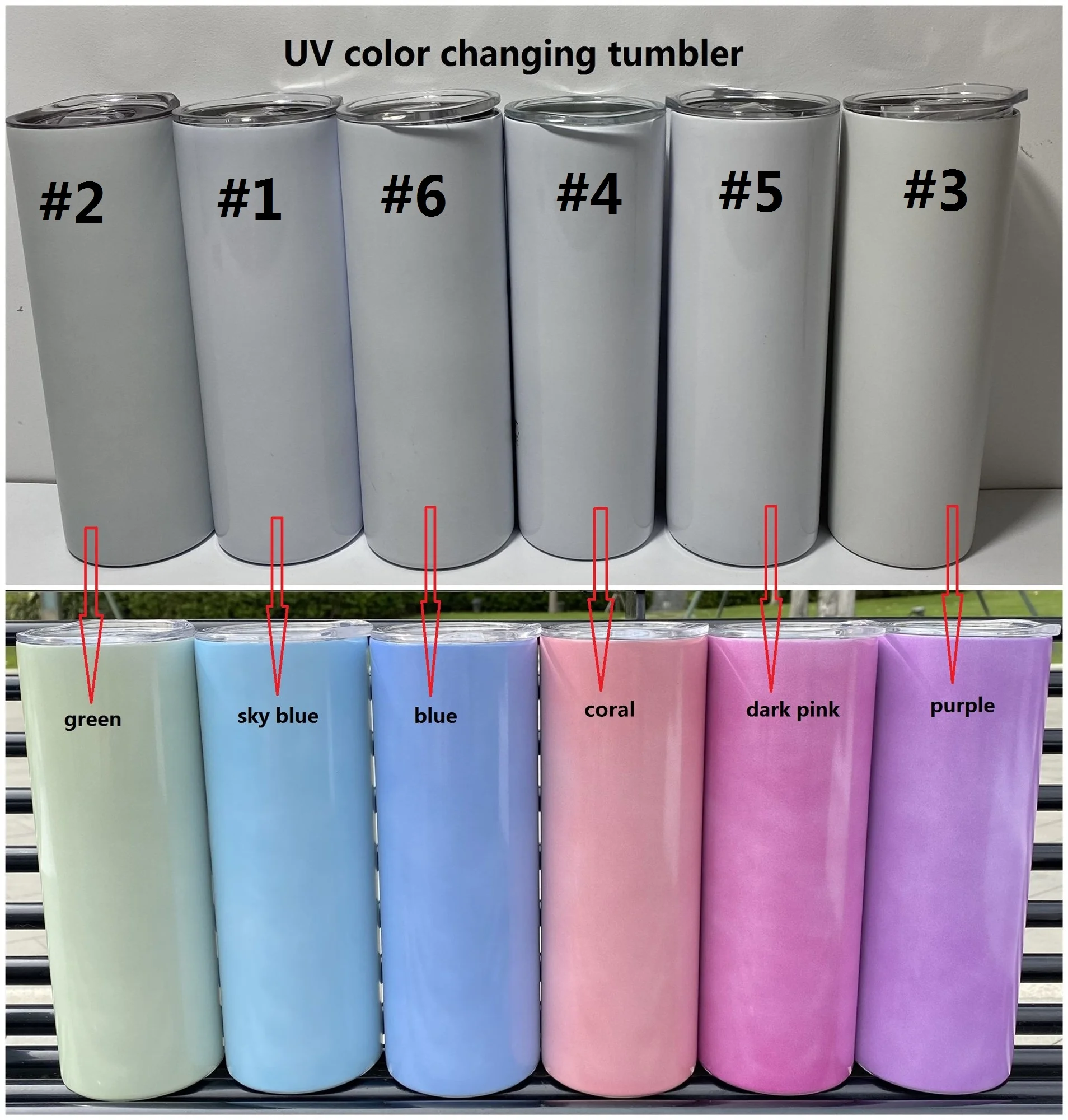 

20 oz UV change color Vacuum Insulated Tumbler Cups Stainless Steel Sublimation Blanks UV Straight Skinny Tumbler With Straw, White color