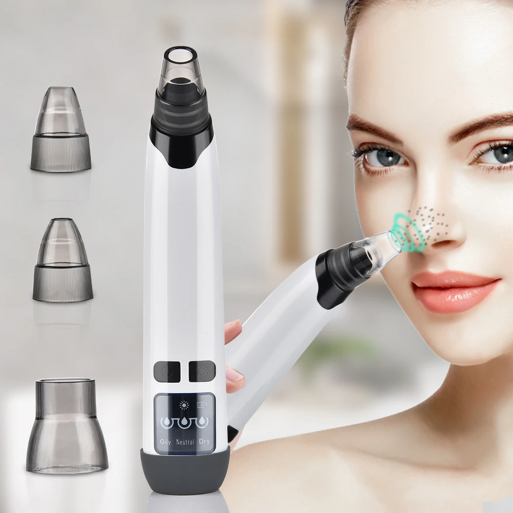 

4 Replaceable Heads USB Rechargeable Pore Electronic Blackhead Remover Vacuum with Heating, White, green