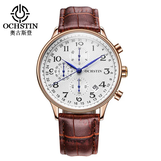 

OCHSTIN GQ050C western China gents quartz watch costume Leather Strap Chronograph date display Simple business wristwatch