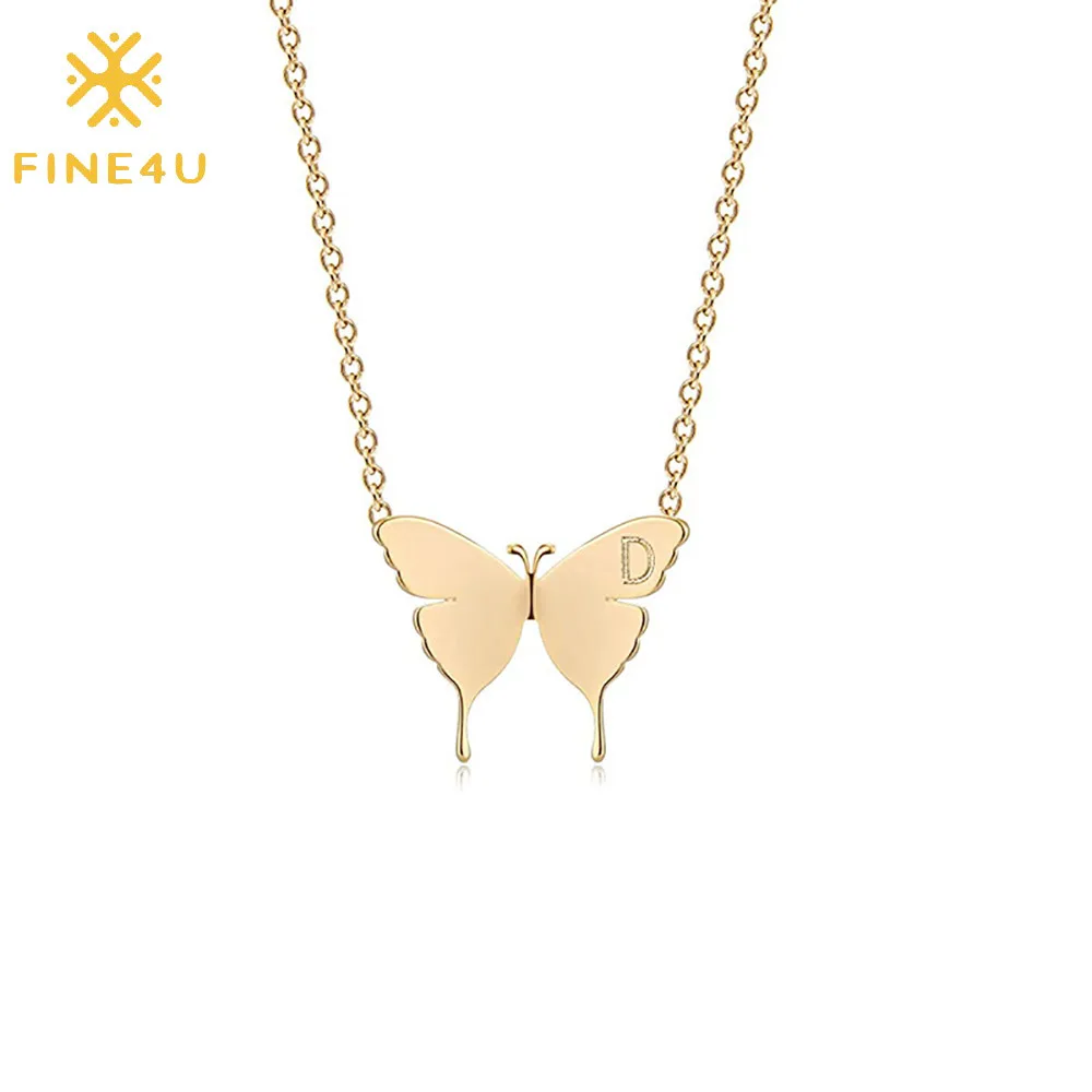 

Gold Plated Jewellery Women Custom Stainless Steel Engraved Initial Letter Pendant Butterfly Necklace