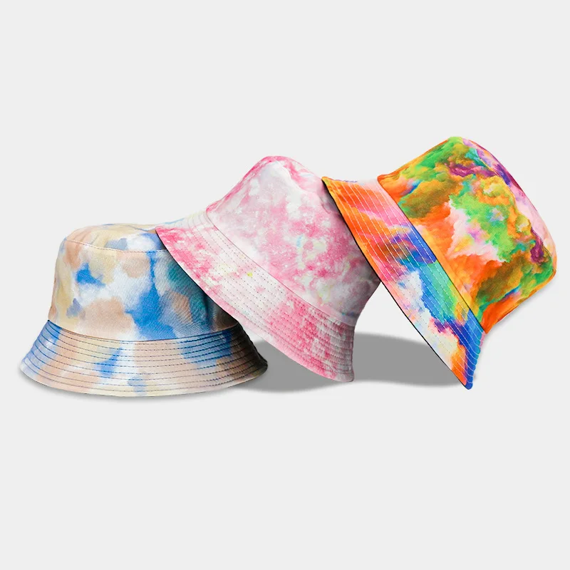 

Wholesale Price Printing Pattern Reversible Bucket Hat Tie-Dye Fisherman Hat Outdoor Sunscreen Bucket Hat Graffiti Street Caps