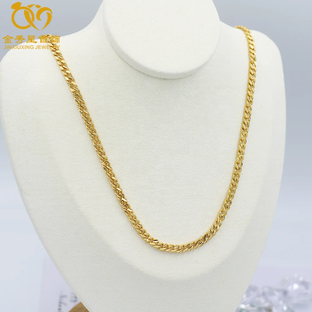 

Hot Sale jinxiuxing fashion necklace 24K gold color latest design jewellery long cuban link necklace for women