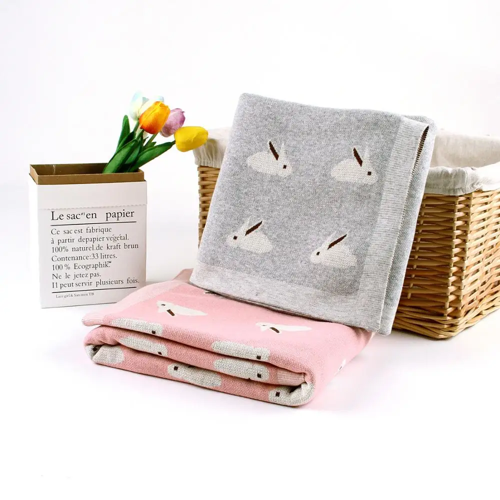 

Ivy10518A Newborn baby wrap blanket rabbit knitting infant blanket, Gray, pink