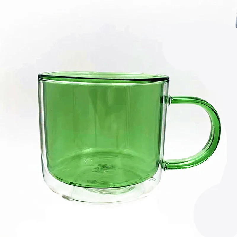 

Heat-resistant double-layer green glass cup with handle, Clear