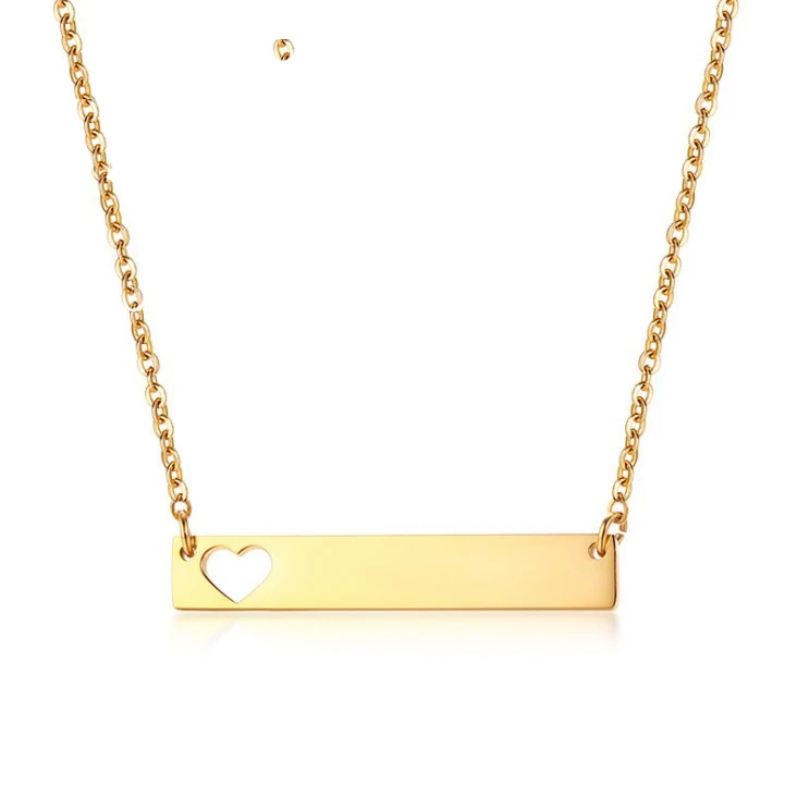 

2020 New Fashion Custom Name Personalize Bar With Heart Pendant Necklace Gold Plated Stainless Steel Necklace Chain Jewelry