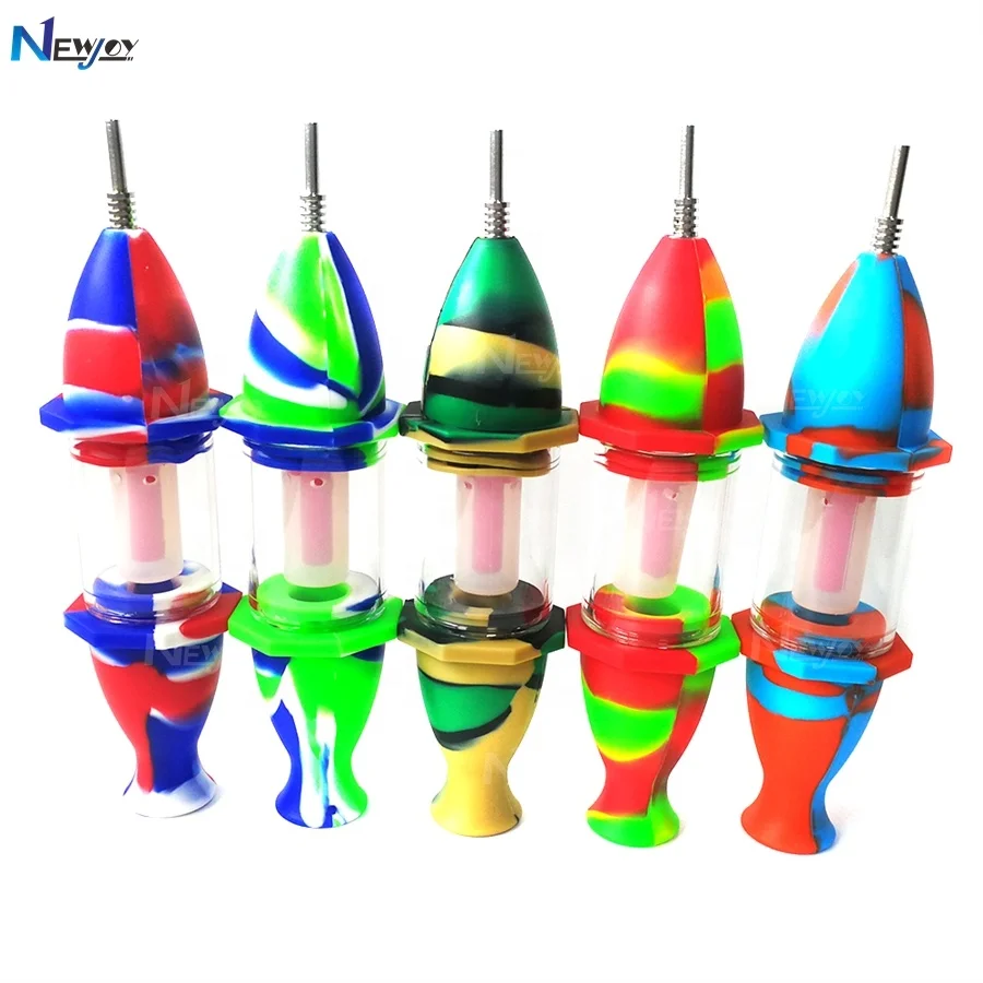 

Newjoy NC6 Silicone Smoking Pipe Weed Accessories With Titanium Nail Silicone Honey Straw Portable Soc Nector Collector Dab Rig, Mixed designs colors