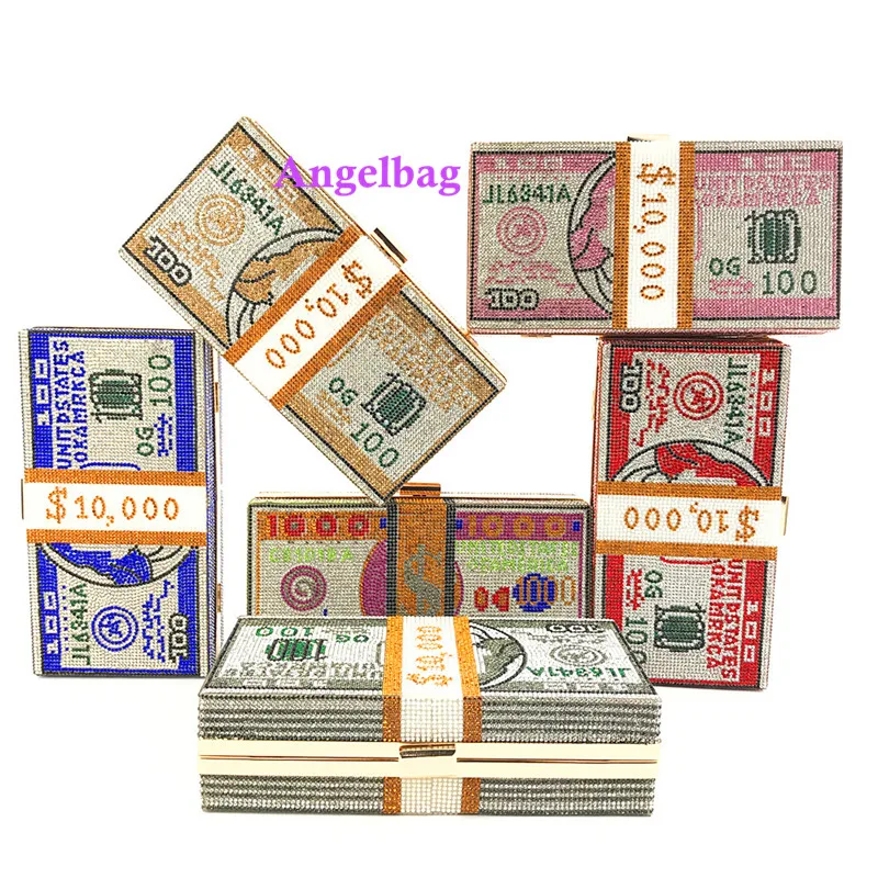 

Trending fashion dollar women diamond black bling money box wallet bag rhinestone money clutch purse for women bag, Red, black, blue, pink, gold, green