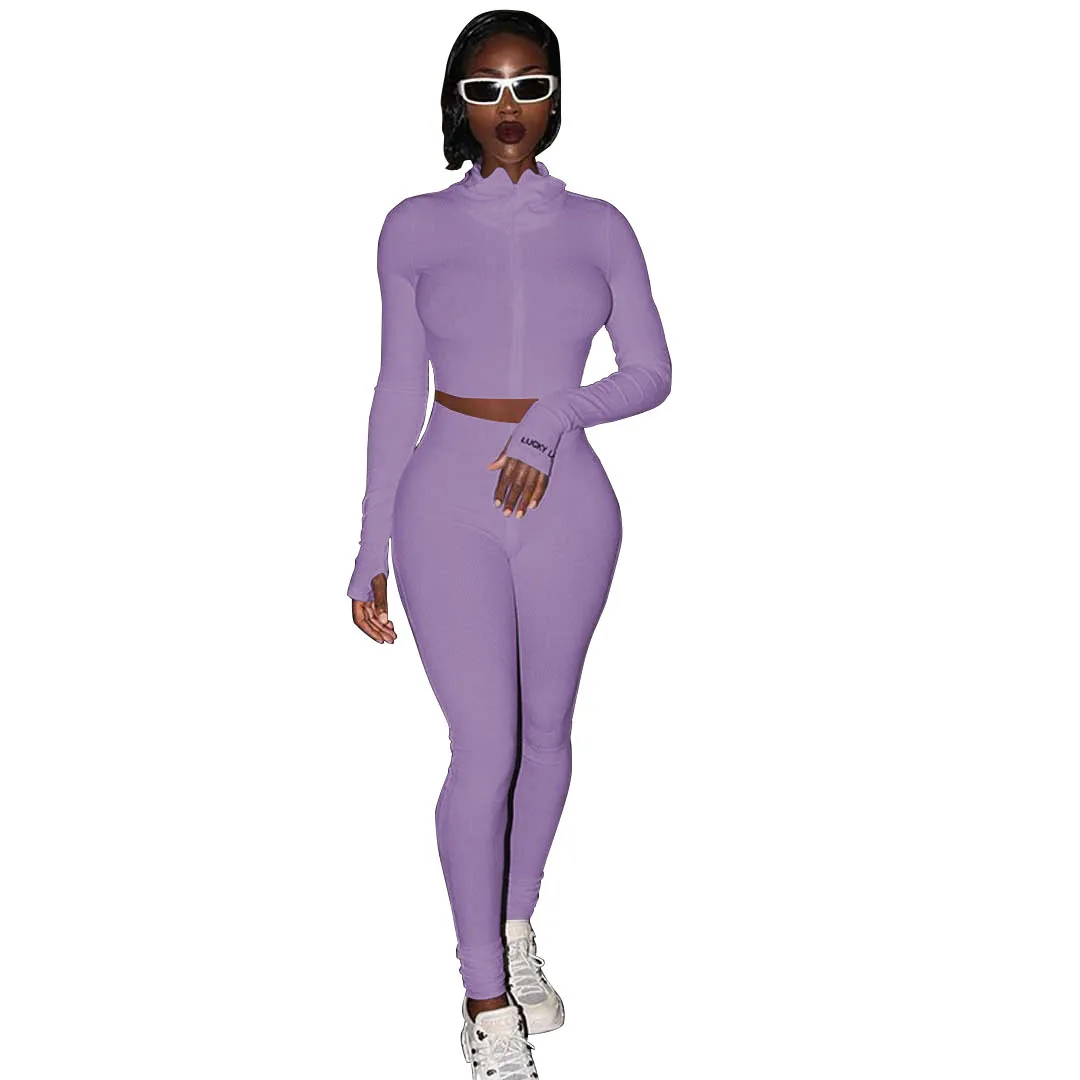 

Two Piece embroidered Letter Lucky Label Outfits Two Piece Sets knitted Bodycon Women's 2020 2 Piece Fall Clothes, Customized color