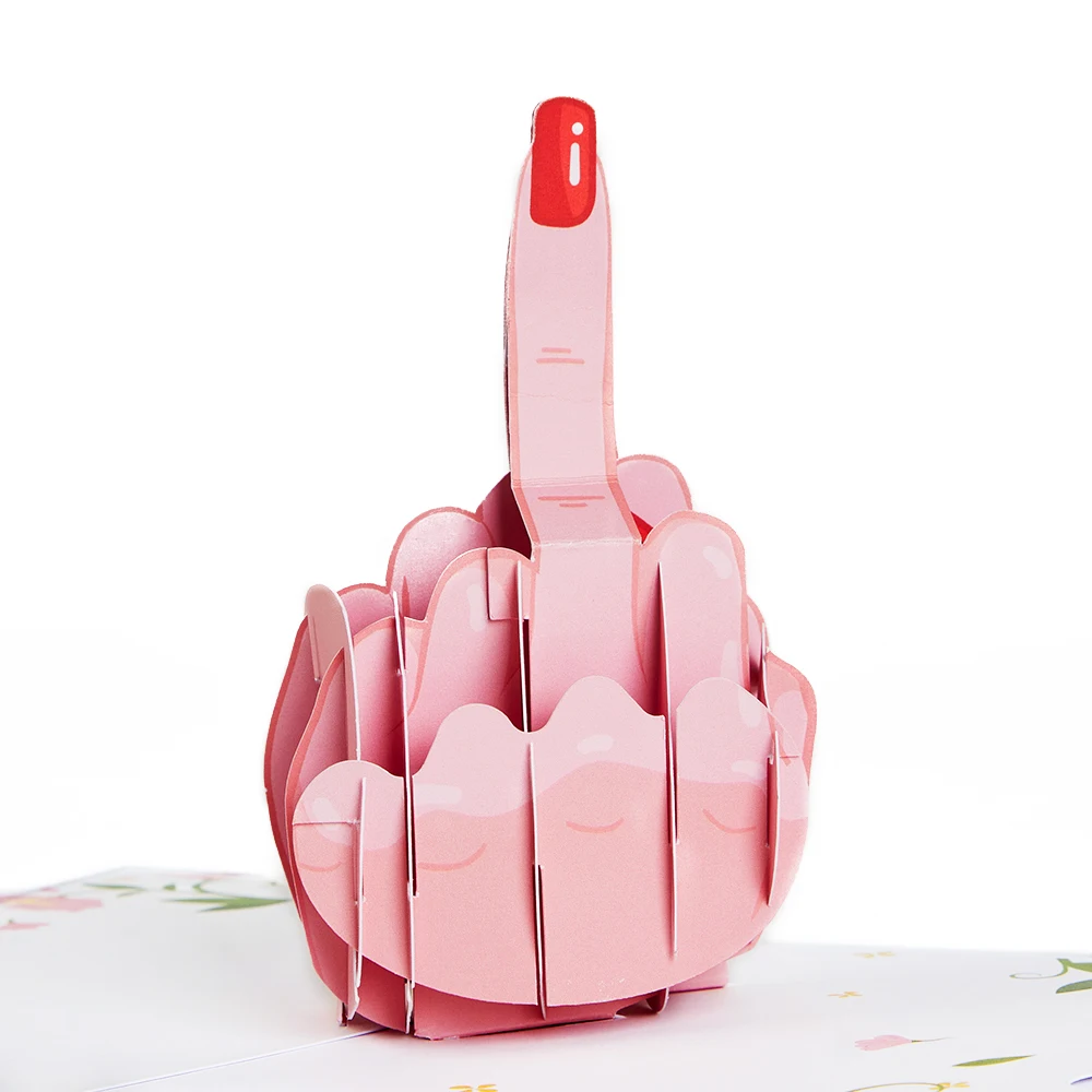 

New Design Creative 3D Pop Up Cards Personalized Rude Middle Finger For Women Funny Eco-Friendly Greeting Cards