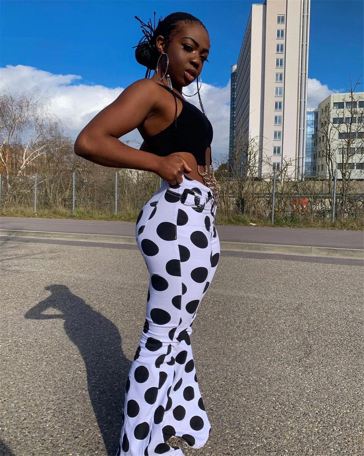 

H7649 - 2021 trendy women fashion bodycon dot flare pants
