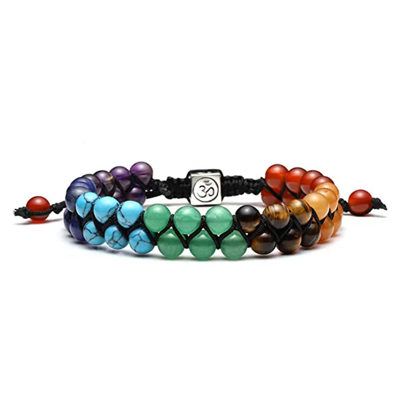 

6mm 7 chakra Yoga Bracelet Natural Gemstone Double Layer Bracelet for Men Women
