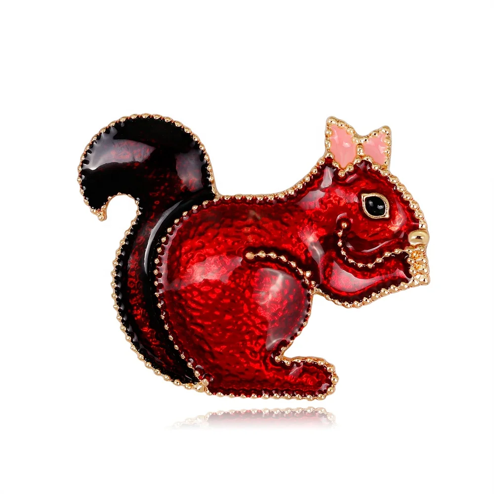 

2020 Stylish and Cute Red Dripping Oil Cartoon Squirrel Brooch, Picture shows