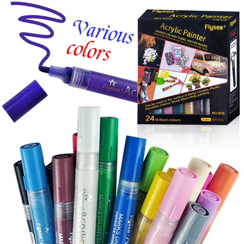 Flysea 24 Colors Acrylic Paint Markers Acrylic Paint Pens Set for Rock Painting Stone Ceramic