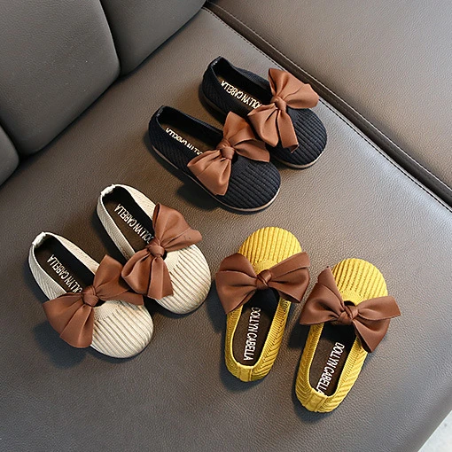 

New Children Slippers Fashion Knit Retro Casual Girl Loafer Shoes Soft Princess kids Casual Sandals, Black, yellow, beige