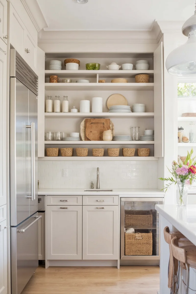 Kitchen pantry with organized slide-out shelves