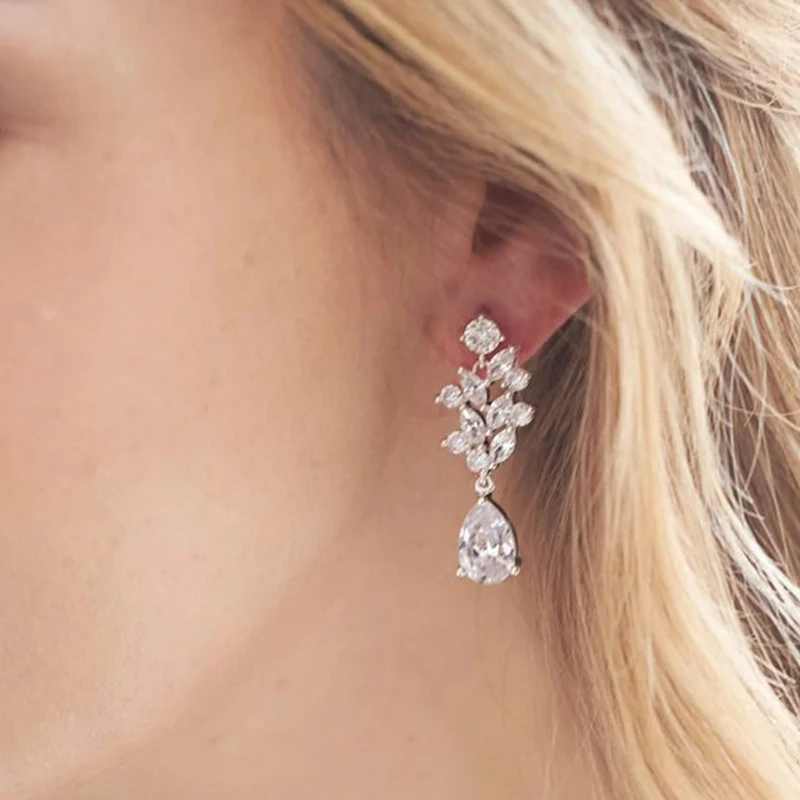 

New Design Crystal Water Drop Earrings for Women Dangle Statement Fashion Gold Zircon Earrings wedding bridal jewelry, Silver gold