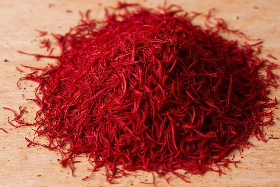 Chef's hands steeping saffron threads in warm broth in small ceramic bowl