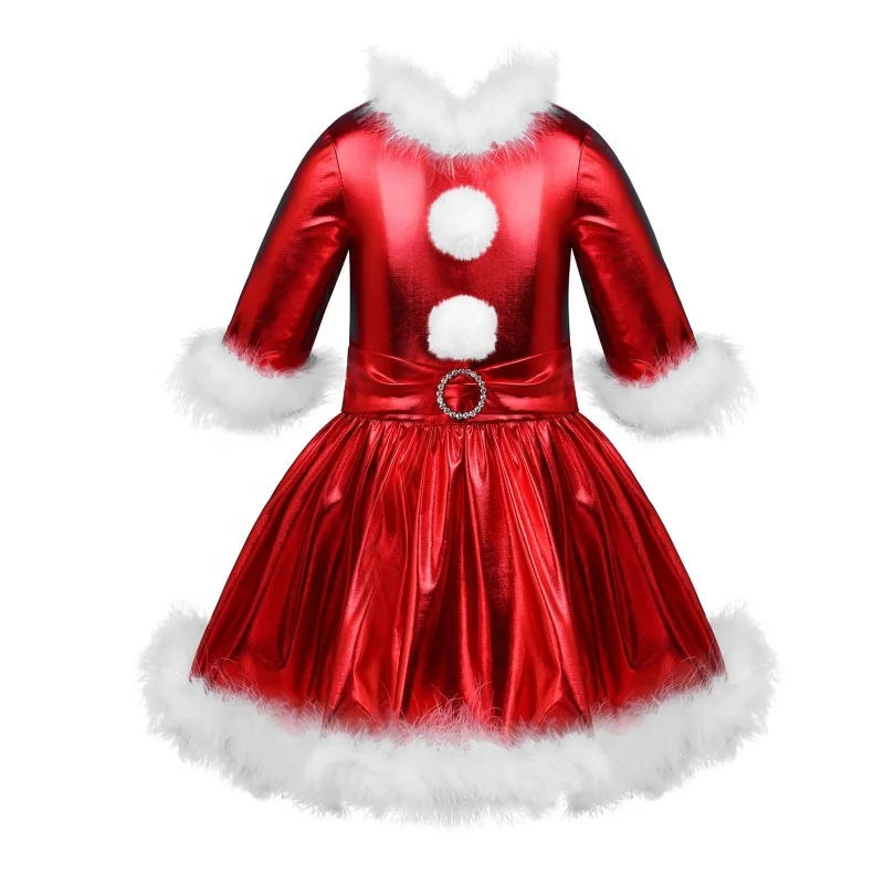 

Kids Girls Christmas Dance Costume Shiny Long Sleeves Jazz Modern Dance Figure Ice Skating Dress