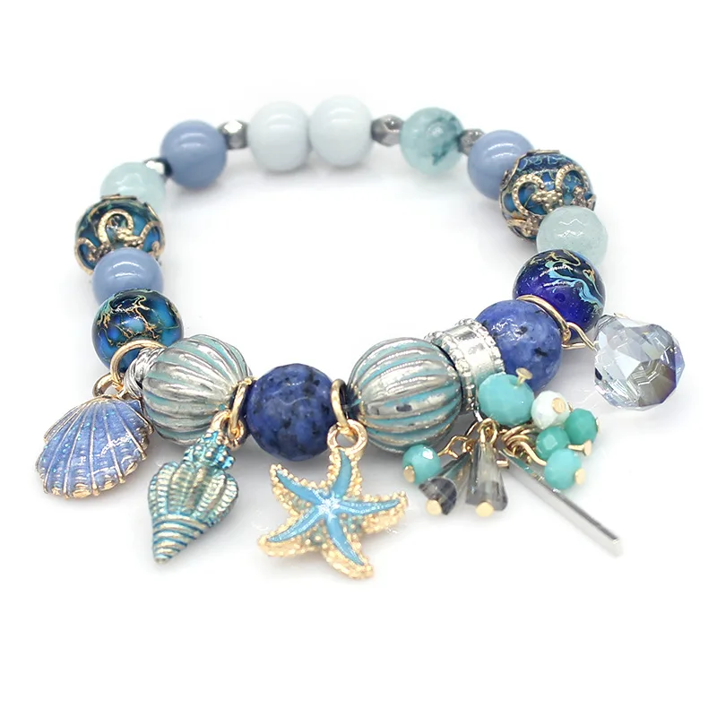

New 2020 Fashion Ethnic Wind Natural Stone Shell Beach Series Ladies Bracelet Jewelry, Multi color