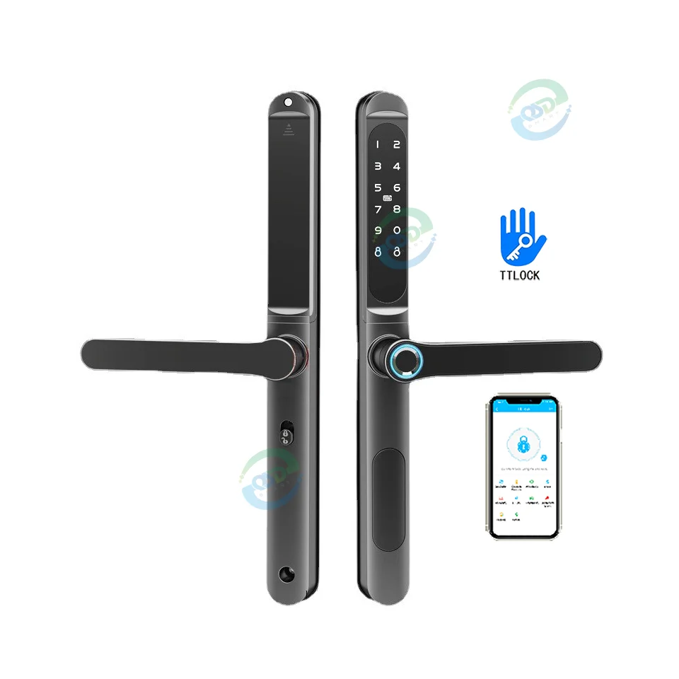 

Waterproof Outdoor TTLock APP BLE Slim Fingerprint Smart Doorlock Electronic Aluminum Sliding Glass Lock for Thin Door