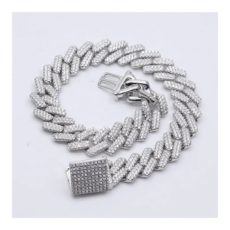 

DIFEIYA Hip Hop Men's 1mm Cuban link Chain Bracelet S925 Sterling Silver women cz Zircon iced out bracelet for men