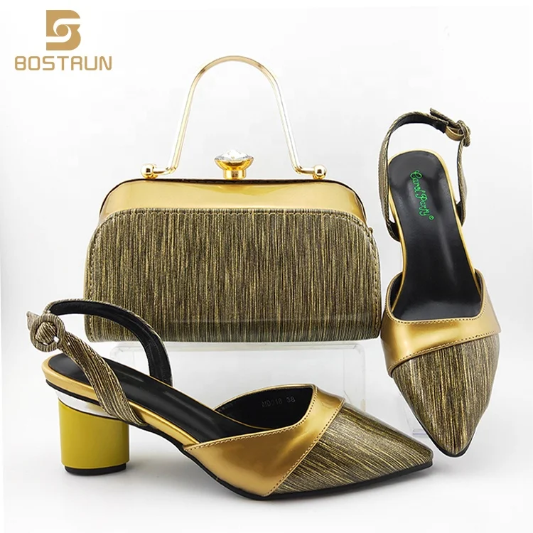 

YQ018 Beautiful gold shoes matching bag set newest fashion shoes bag nice shoe and bag set italian Nigeria wedding shoes