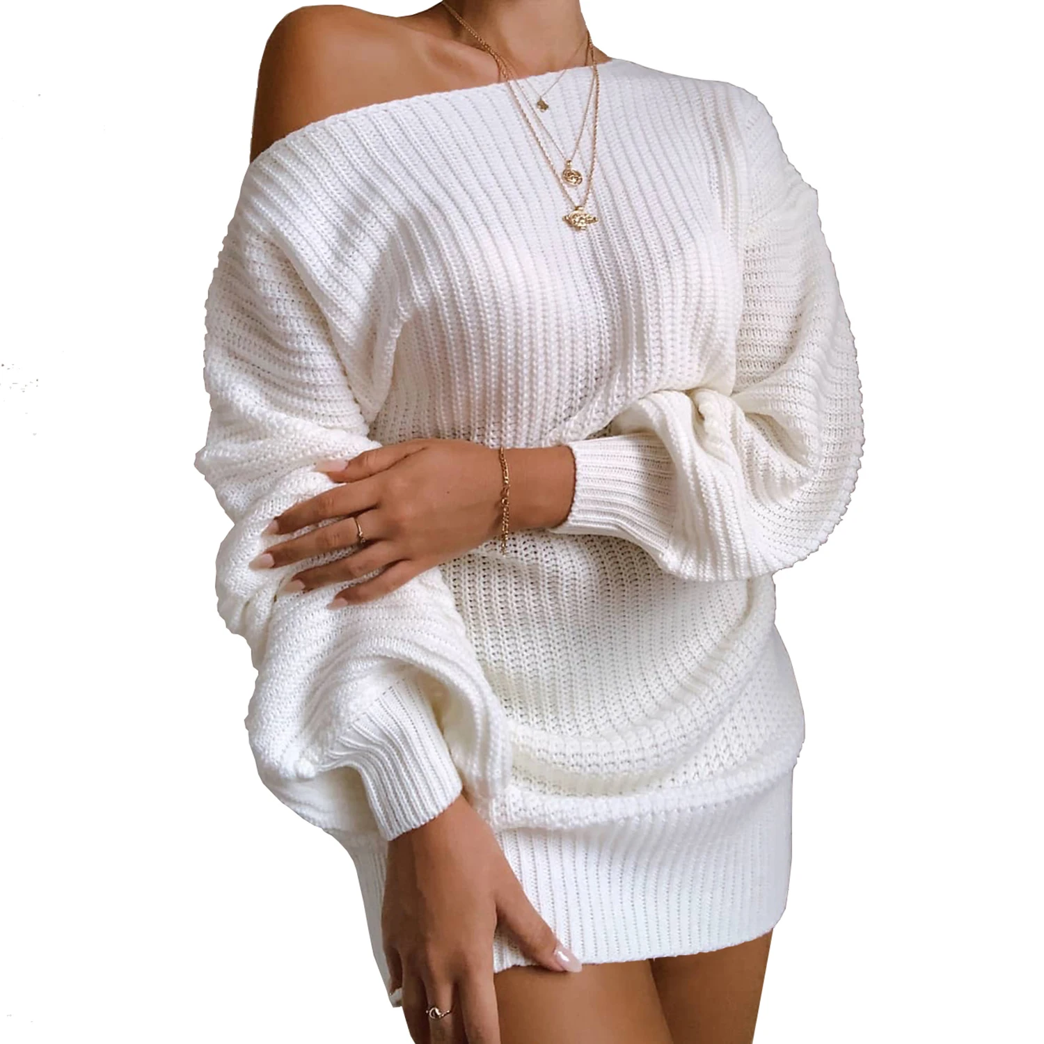 

LAITE D2130 women casual dresses ladies bishop sleeve knitted dress sweater dresses women clothing, As show or customized