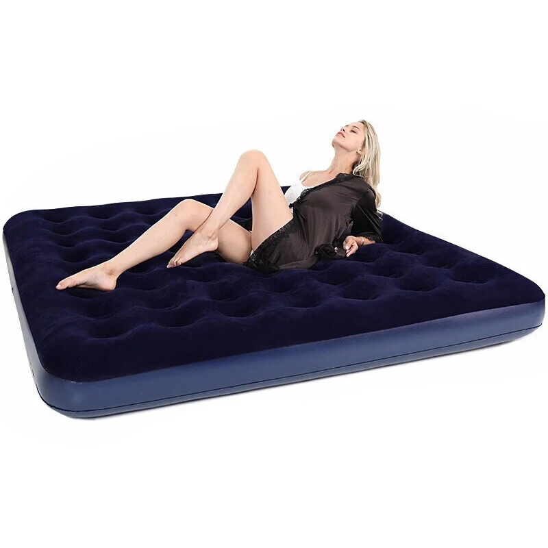 

PVC flocked inflatable folding travel air bed mattress sleeping bed with built in hand pump, Navy