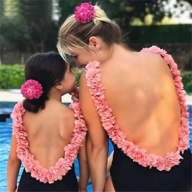 

2021 New Arrival Mom And Me Swimsuit Mommy And Daughter Parent Child Ruffles Floral Swimwear One Piece