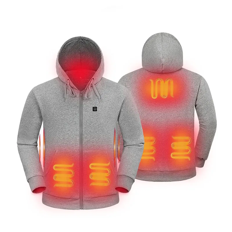 

100% cotton far infrared battery powered heated hoodie jacket, Gray, black