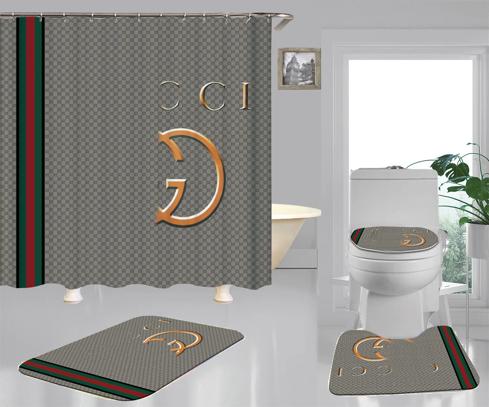 

Custom brand logo shower curtain Digital Print for home bathroom suit