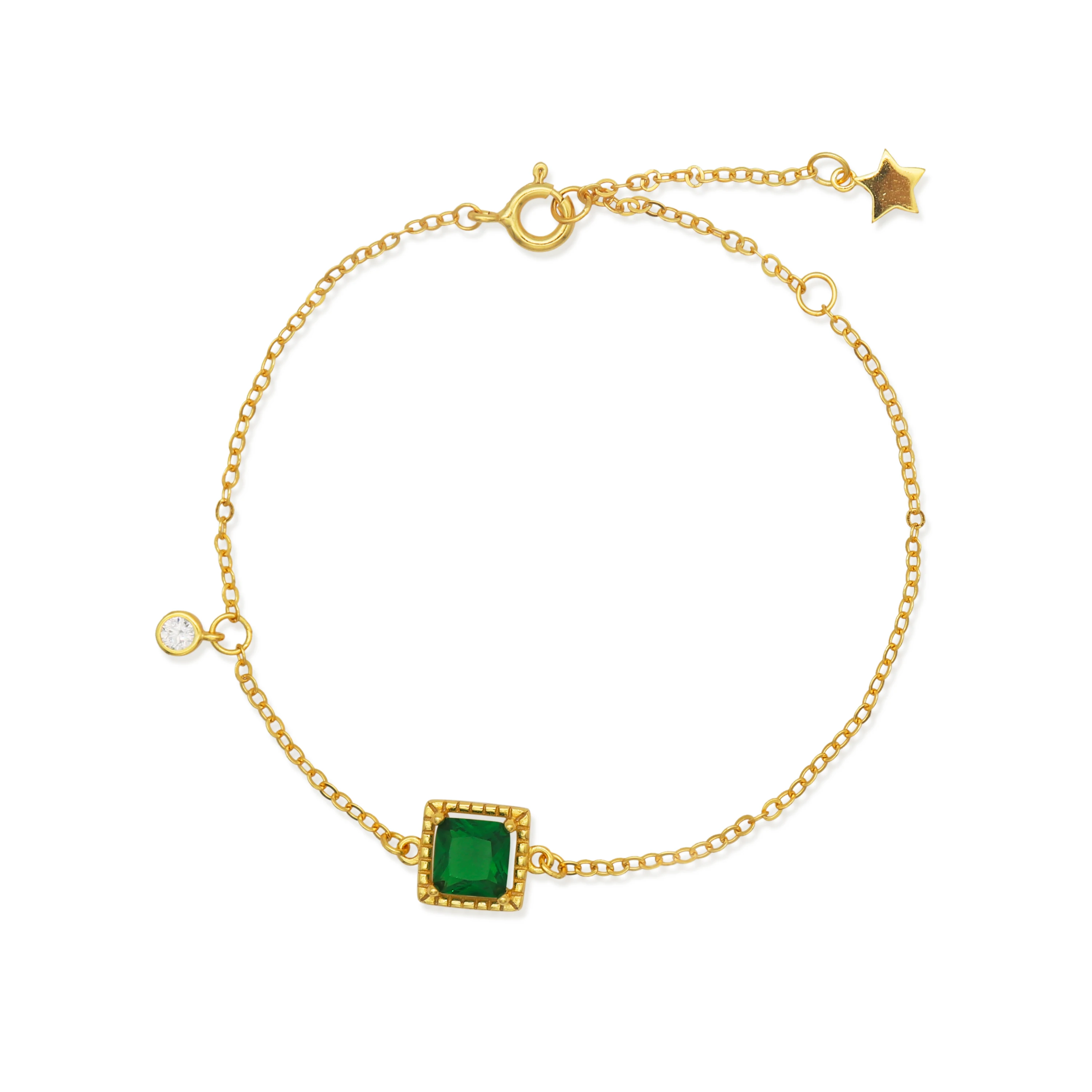 Chris April fashion 18K gold plated 925 sterling silver green zircon jewelry chain bracelets