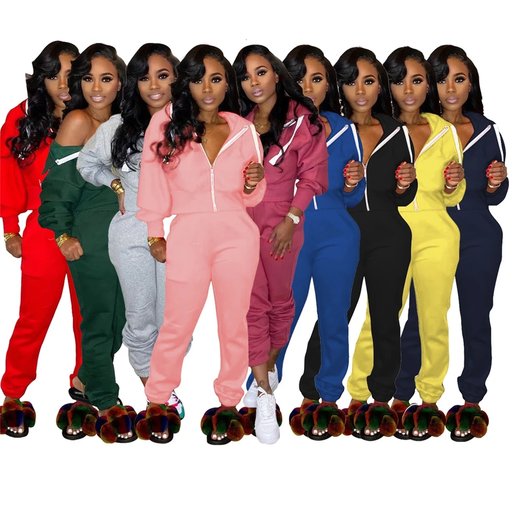 

MD-20111804 Lounge Wear Women Casual Hooded Sweatsuit Set Tracksuit Crop Top 2 Piece Set