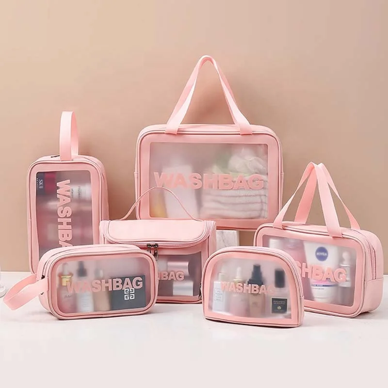 

Hotsale Wholesale Promotional OEM Custom Logo Bathroom Swimming Waterproof Frosted Cosmetic Bag PVC Makeup Bag Wash Bags Set