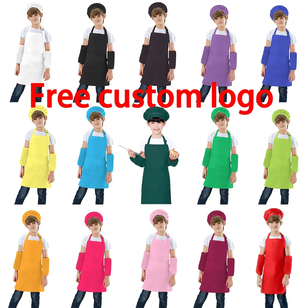 

Cheap Polyester Cotton Plain Kids Cooking Drawing Apron Set for Kids, Free custom logo