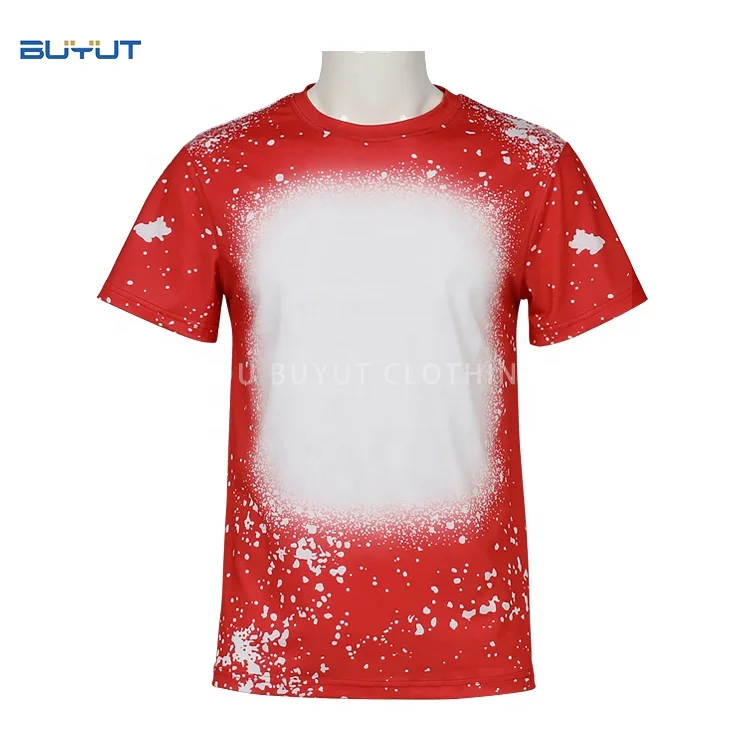 

In stocks low MOQ sublimation faux bleached print shirts bleach polyester 210gsm have cotton feel t shirt, As picture or as you requested