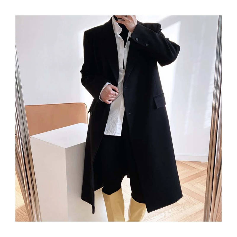 

2021 Women Spring long Coat Wide Lapel Belt Pocket Regular Size Long Trench Coat Outwear Blazers Two pockets