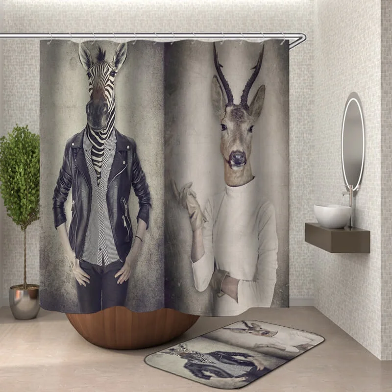 

i@home cartoon elk print 72 x 72 Inch 4 pcs digital print 3d shower curtain set for bathroom, Picture