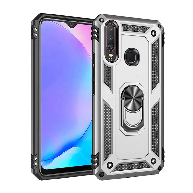 

Hybrid Shockproof PU Skin 360 Metal Ring Holder & Magnetic Car Mount Back Kickstand Phone Case For Vivo Y17, Multi-color, can be customized