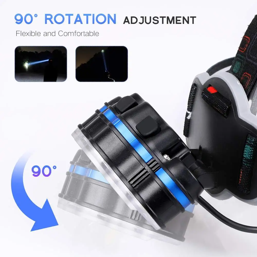 
Super Bright LED Headlamp Q5 T6 COB 8 Modes Head Flashlight USB Rechargeable Waterproof Camping Head Torch Headlamp 