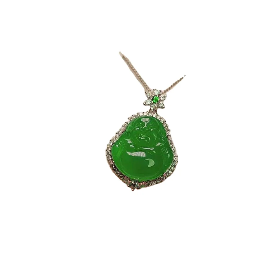 

S925 Silver Inlaid Green Chalcedony Buddha Pendant Chalcedony Pendant