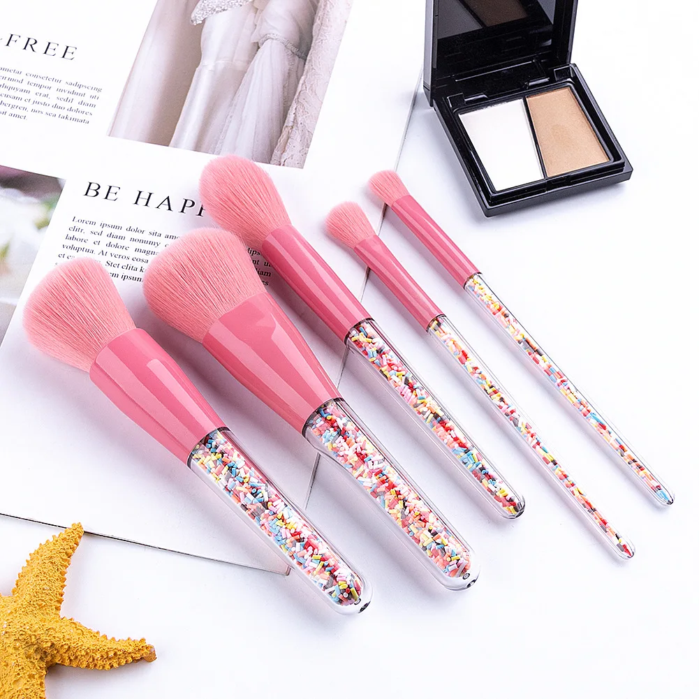 

HZM 5Pcs Custom Candy series Makeup Brushes Set Pink Synthetic Hair Plastic Handle Mini Travel Kabuki Cosmetics Brush Kit, White, black
