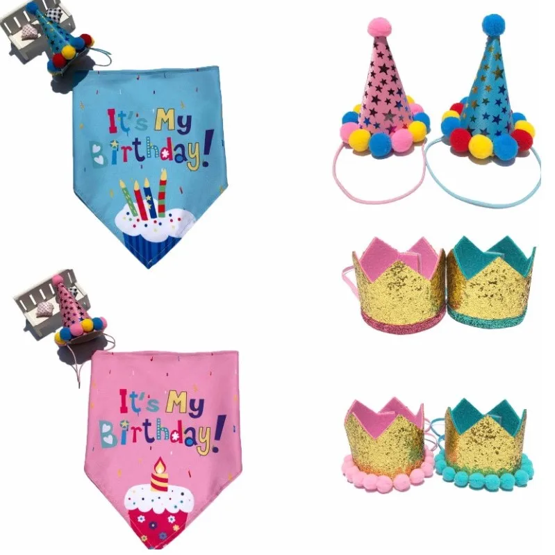 

Pet Dog Birthday Bandana Birthday Party Hat Cat dog Triangle Scarf Pet Accessories, 2 colours as show