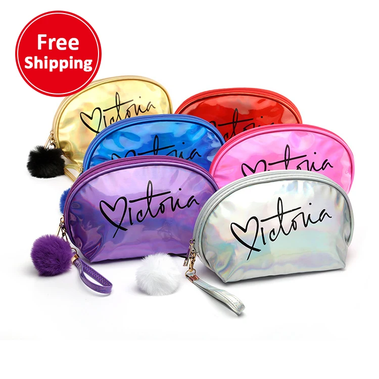 

New arrival hot girl cotton nylon clear makeup bag custom laser half round lady women travel pvc cosmetic bag