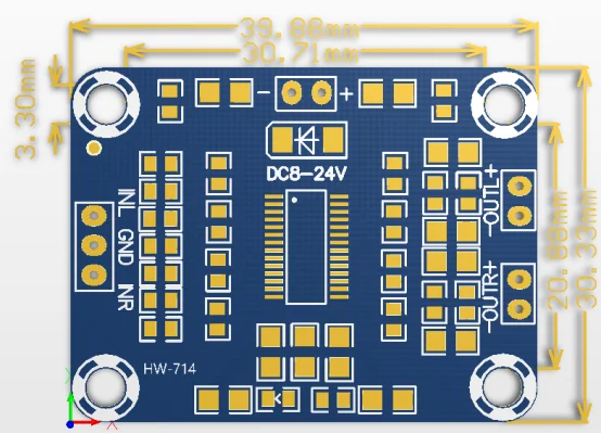 hw-714 超薄 tpa3110 數字功率放大器板 dc12v 至 24v 音頻 dsp