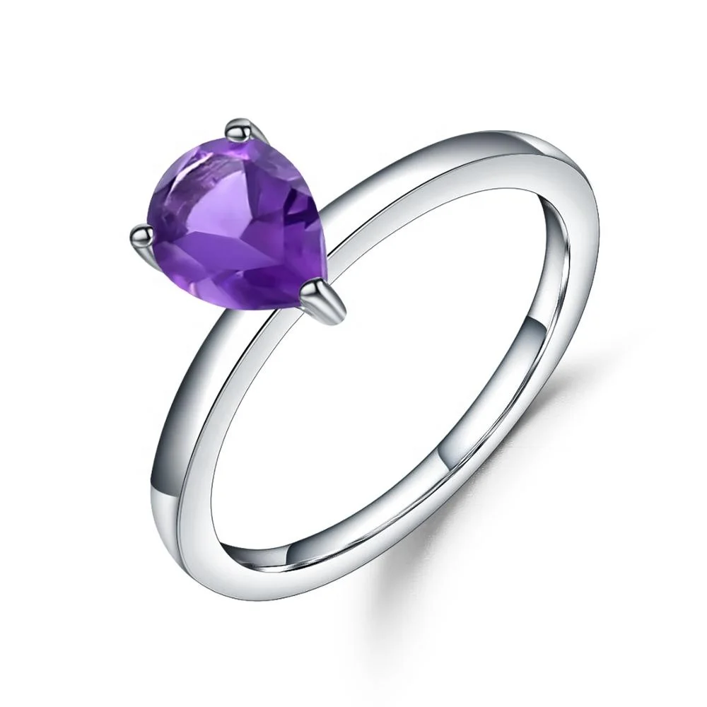 

Abiding Natural Amethyst Gemstone Purple Engagement Wedding Rings For Women Fashion 925 Sterling Silver