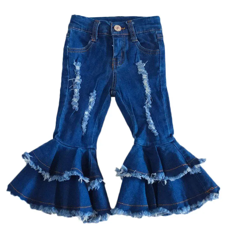 

RTS Wholesale Zhihao Garment Factory High Quality Kids Jeans Pants Infant Girls Bell Bottom Pants Girls Flare Full pants
